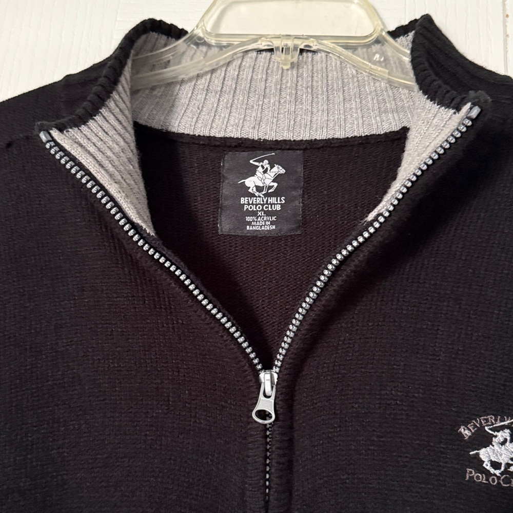 Beverly Hills Polo Club Black Zip-Up Sweater XL.